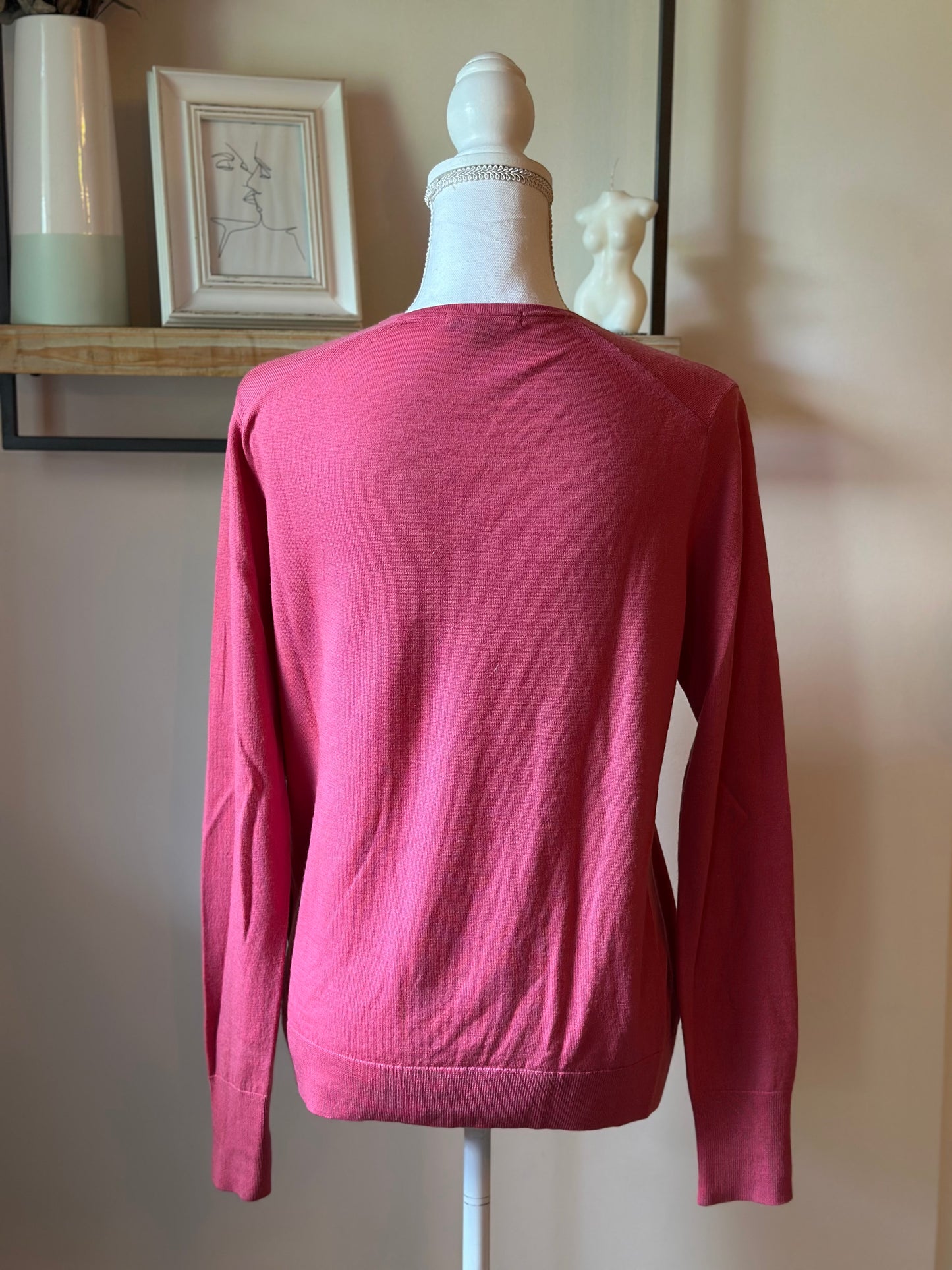 Pull rose col V 100% laine T.38