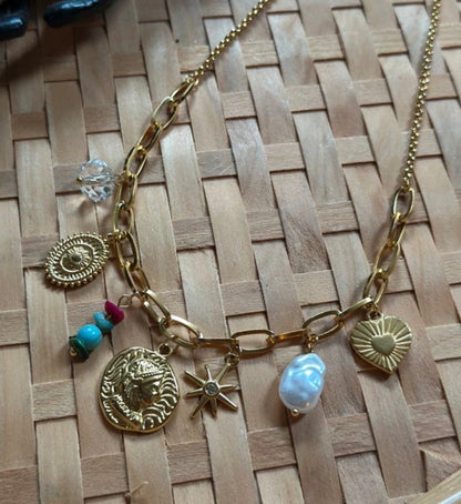 Collier doré en acier inoxydable – pendentifs tendance et colorés