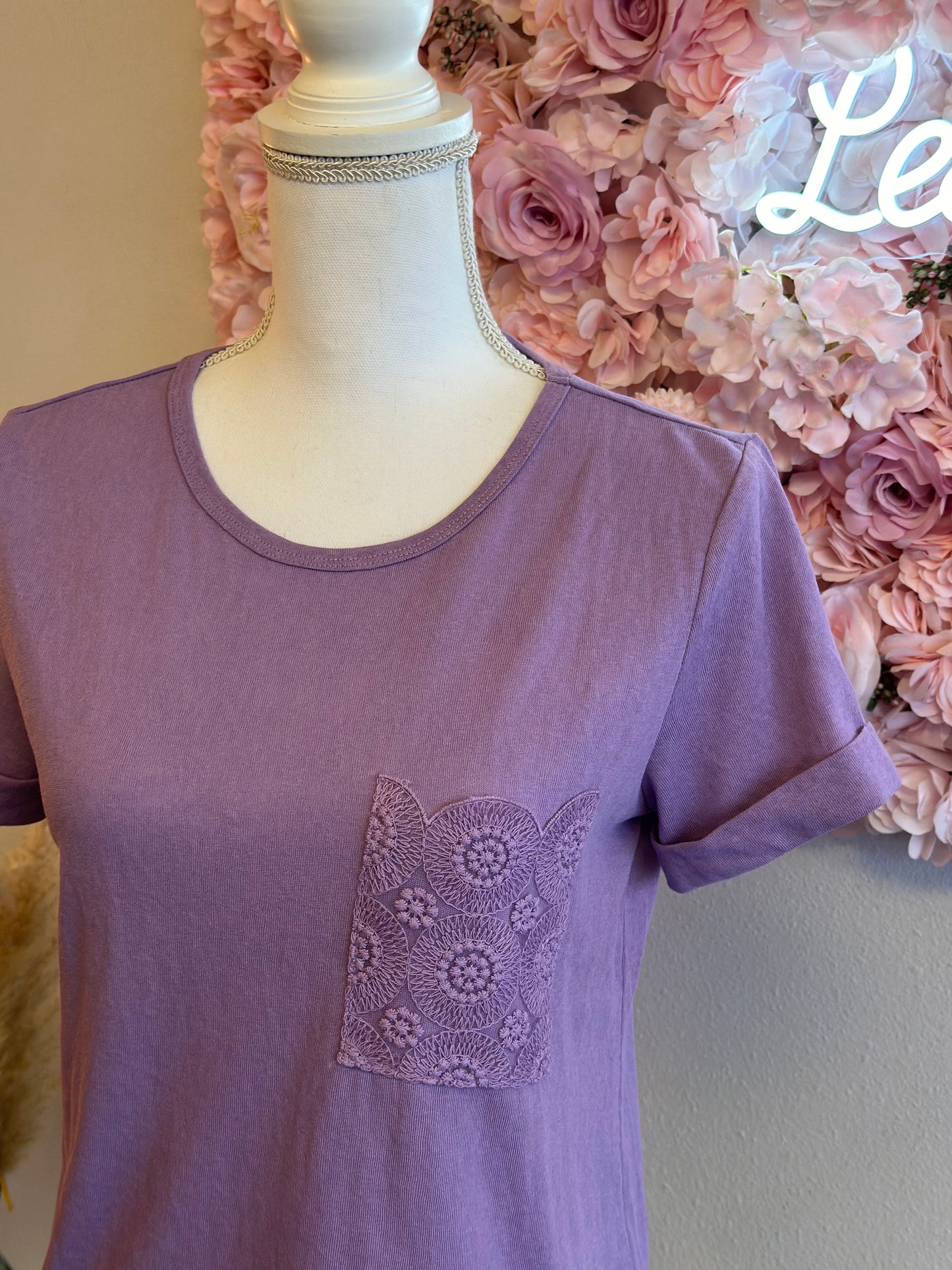 T-shirt lilas, avec poche brodée, modèle Félicien, taille S - Grace & Mila