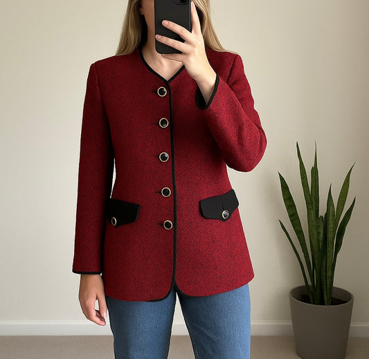 Veste élégante en laine à motifs façon tweed rouge T.40