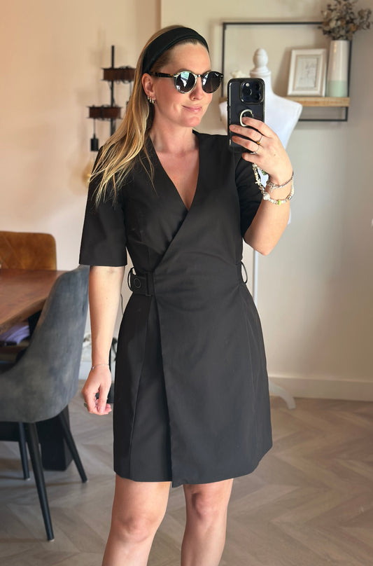 Robe portefeuille noire col cache-cœur T.36