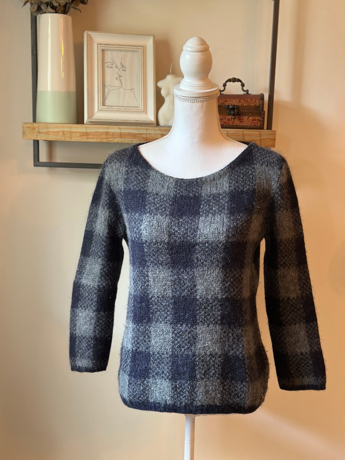 Pull à carreaux en mohair et alpaga T.38