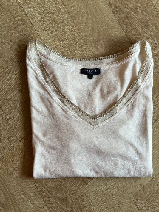 T-shirt en lin blanc, Liseré argenté T.40