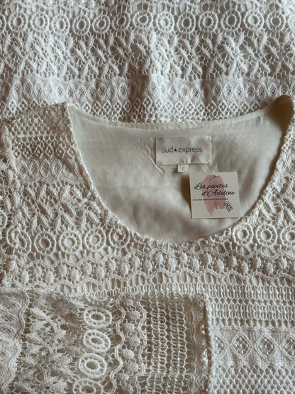 Magnifique robe blanche broderies en crochet, T.36