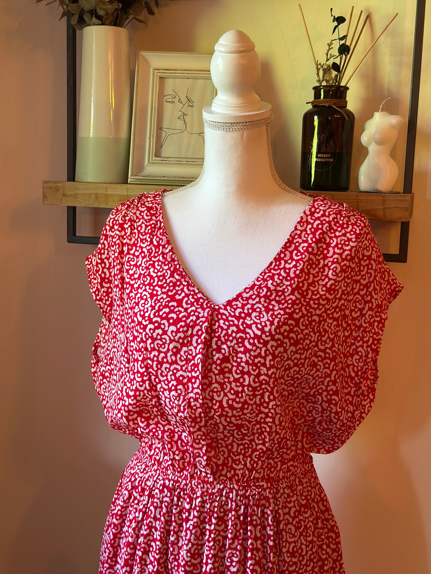Robe rouge imprimé léopard en viscose T.38