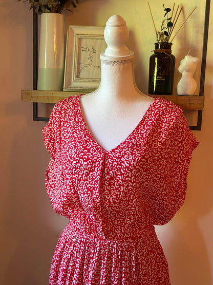 Robe rouge imprimé léopard en viscose T.38