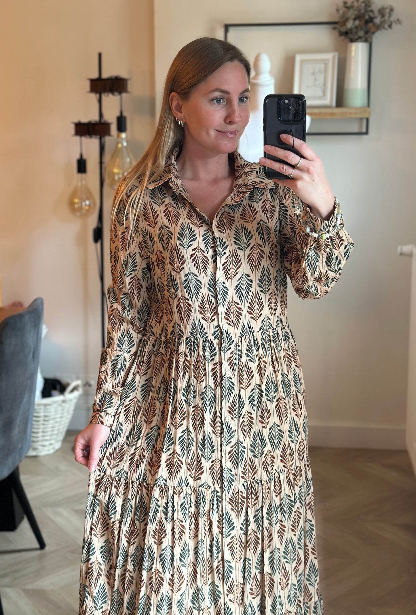 Robe longue imprimé feuillage en coton T.38
