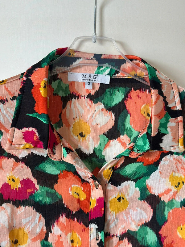 Chemise fluide en crêpe à motifs fleuris colorés T.36