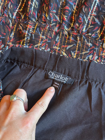 Jupe midi imprimée à fils lurex dorés T.44
