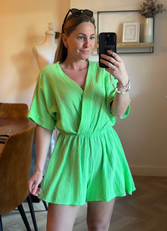 Combishort uni vert gaze de coton neuf avec étiquette TU