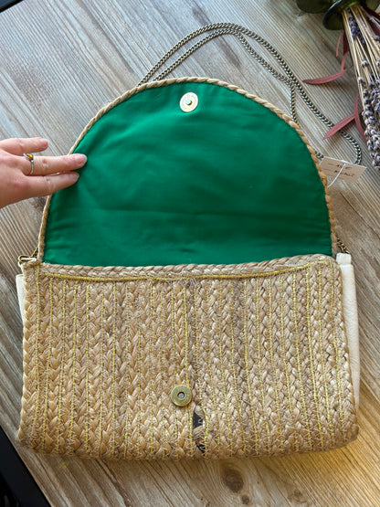 Sac/pochette bandoulière en jute bohème