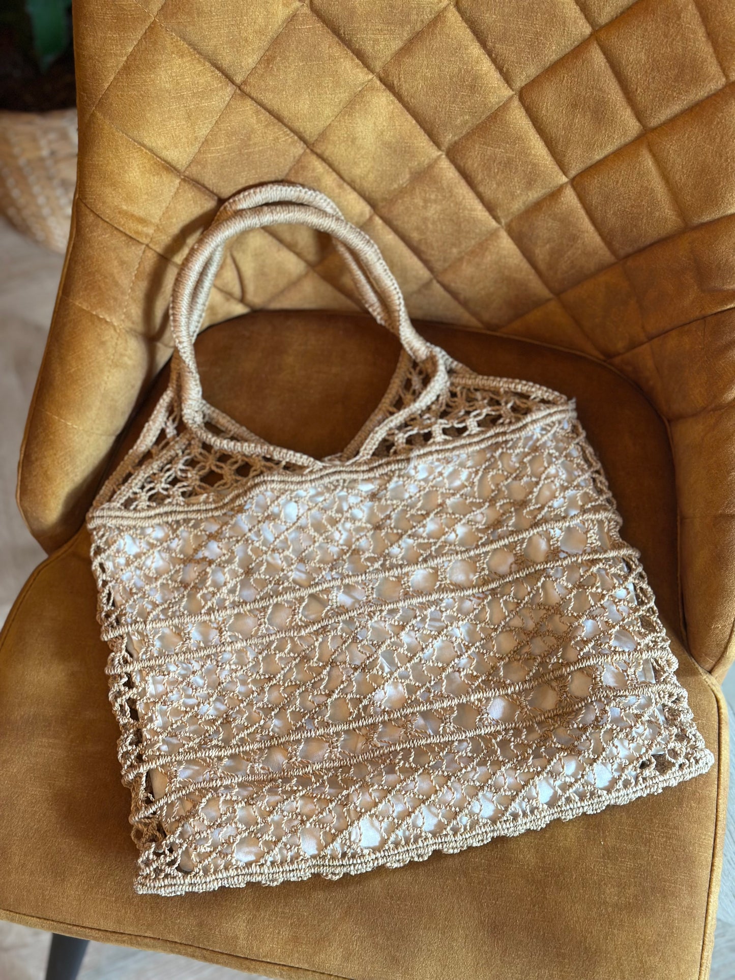 Sac vintage en macramé fait main – Beige