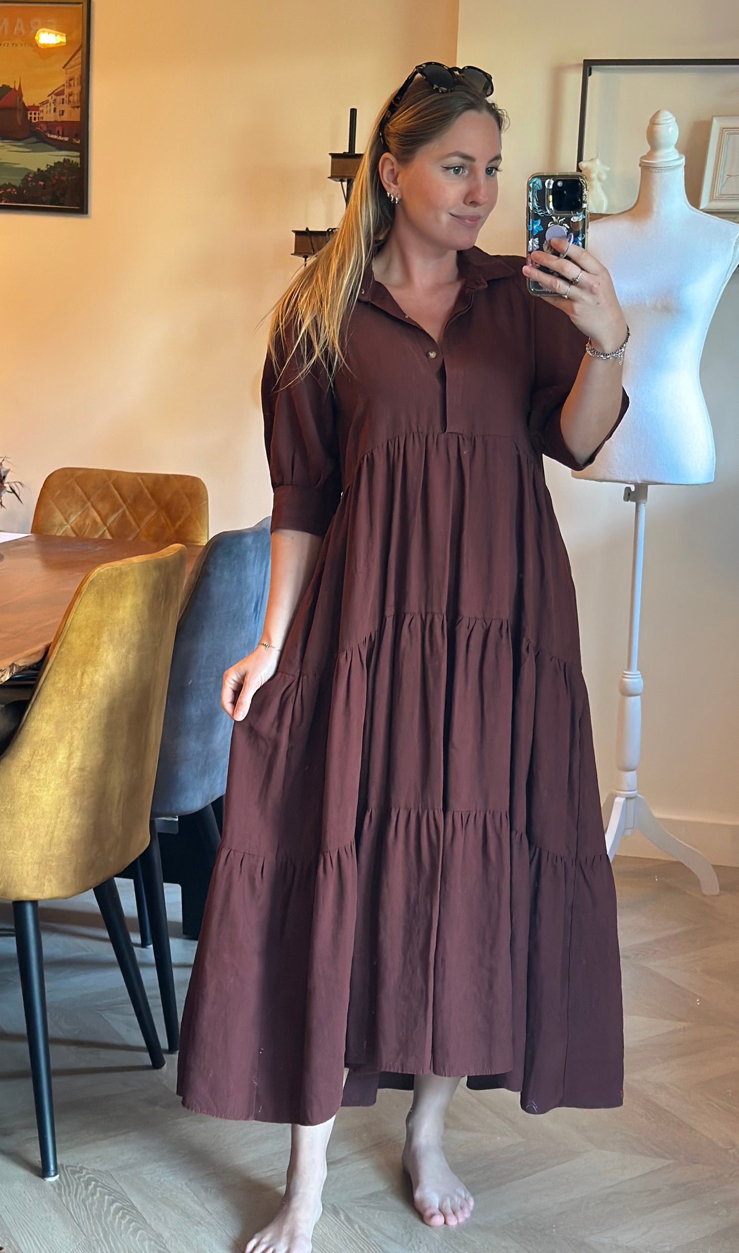 Robe mi-longue ample marron T.34 oversize