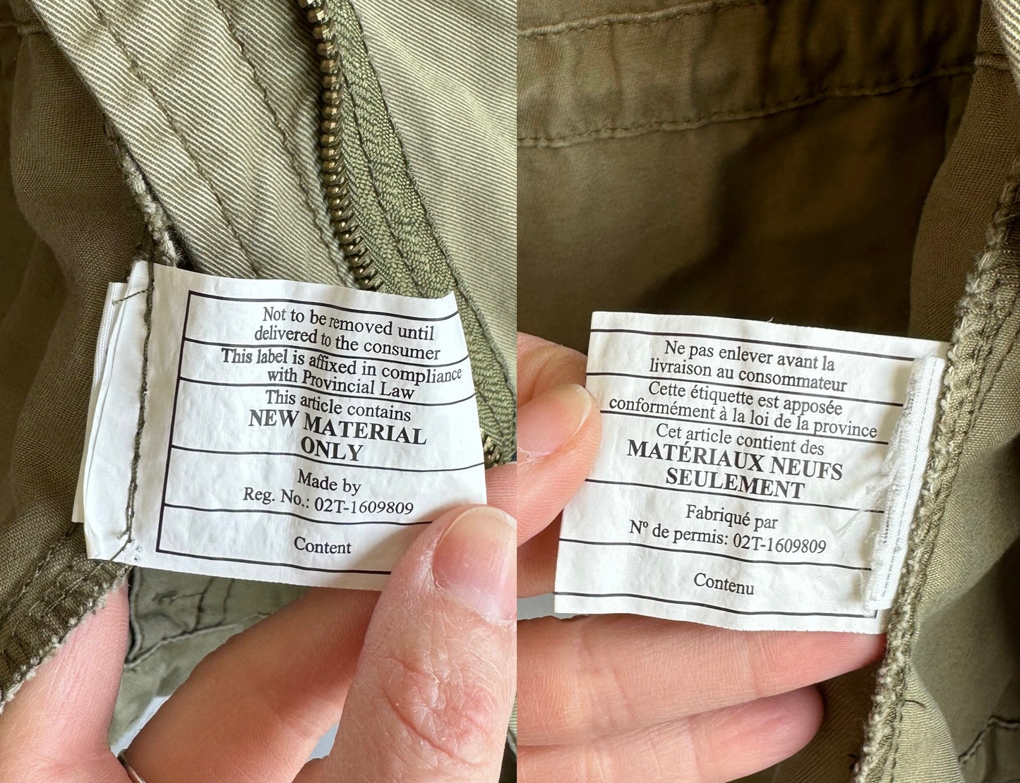 Veste kaki mi-saison style militaire avec blason T.36