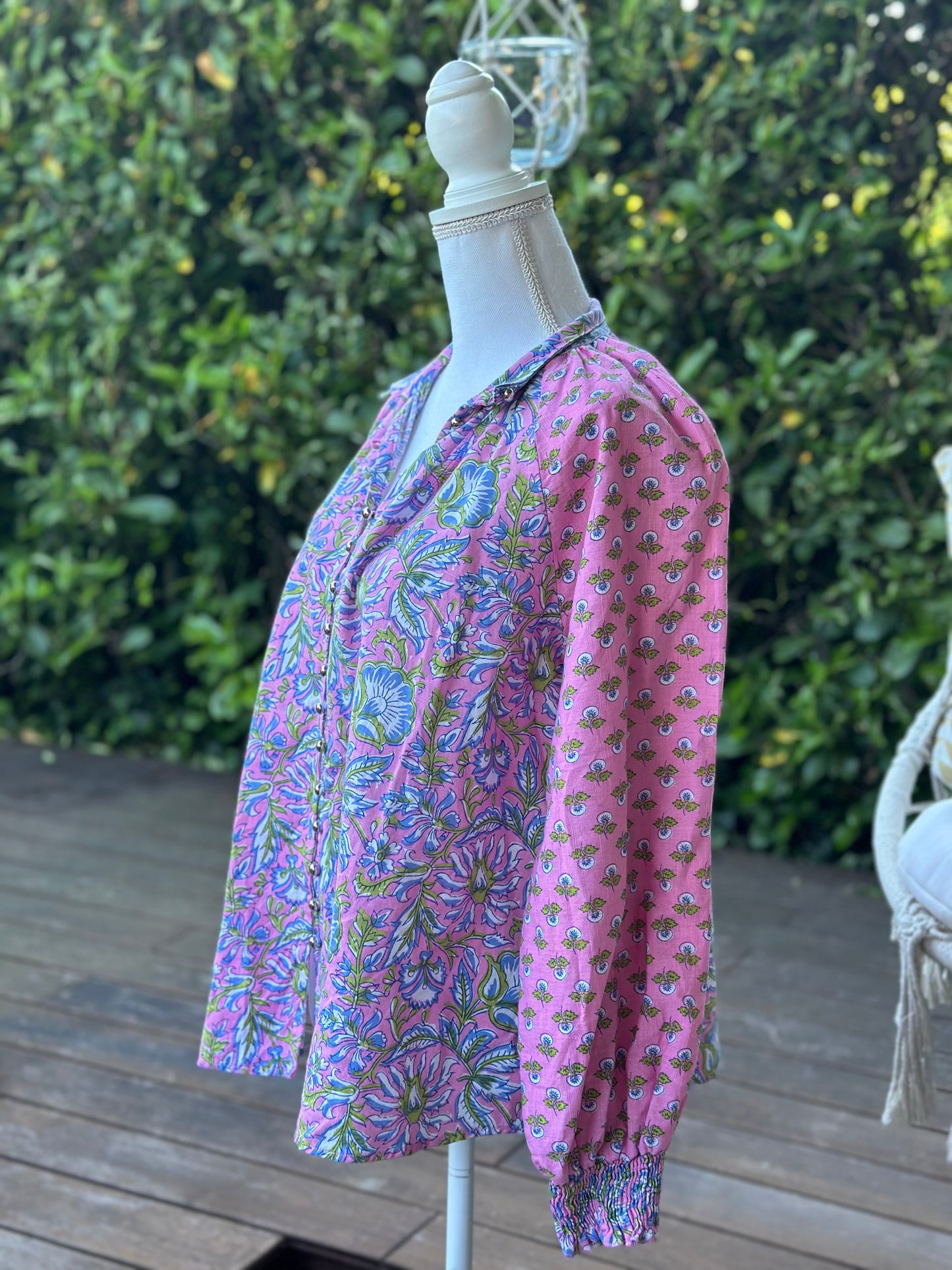 Blouse bohème modèle Raquel rose à motifs T.U (36 au 42)