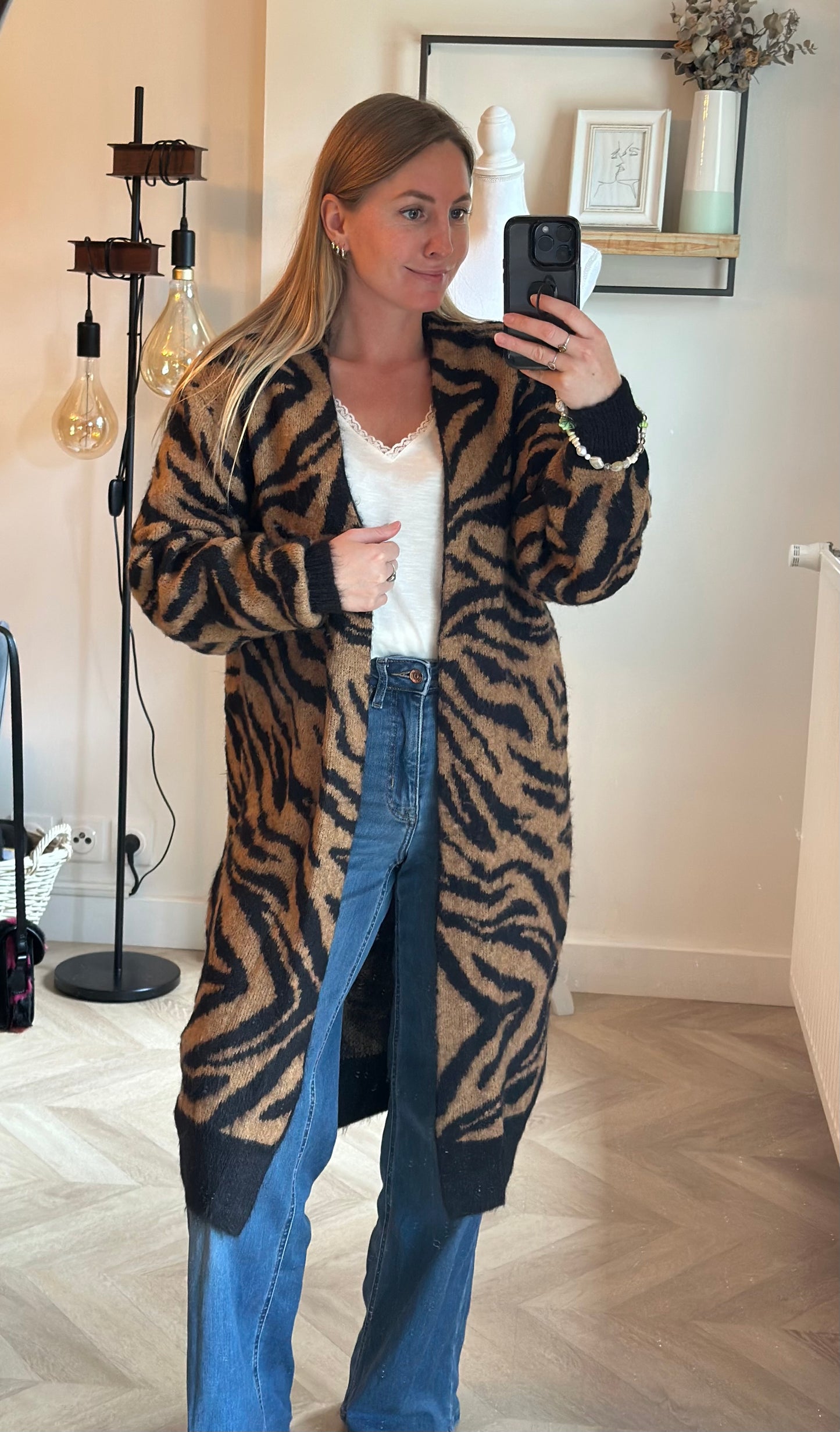 Gilet long imprimé zèbre laine T.34 oversize