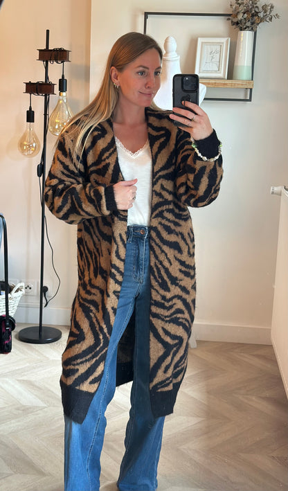 Gilet long imprimé zèbre laine T.34 oversize