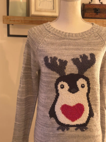Pull gris motif pingouin Noël T.38