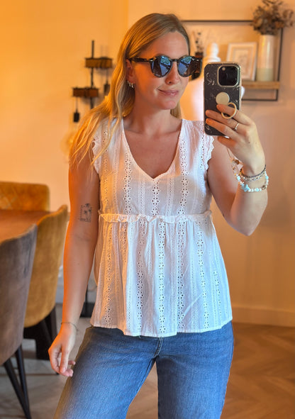 Blouse brodée anglaise blanche en coton T.36