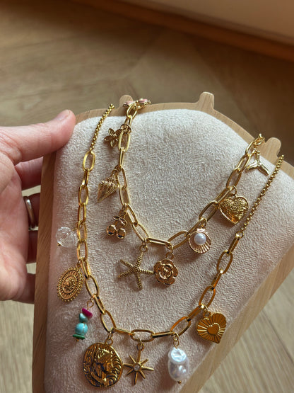 Collier doré en acier inoxydable avec breloques marine, Neuf
