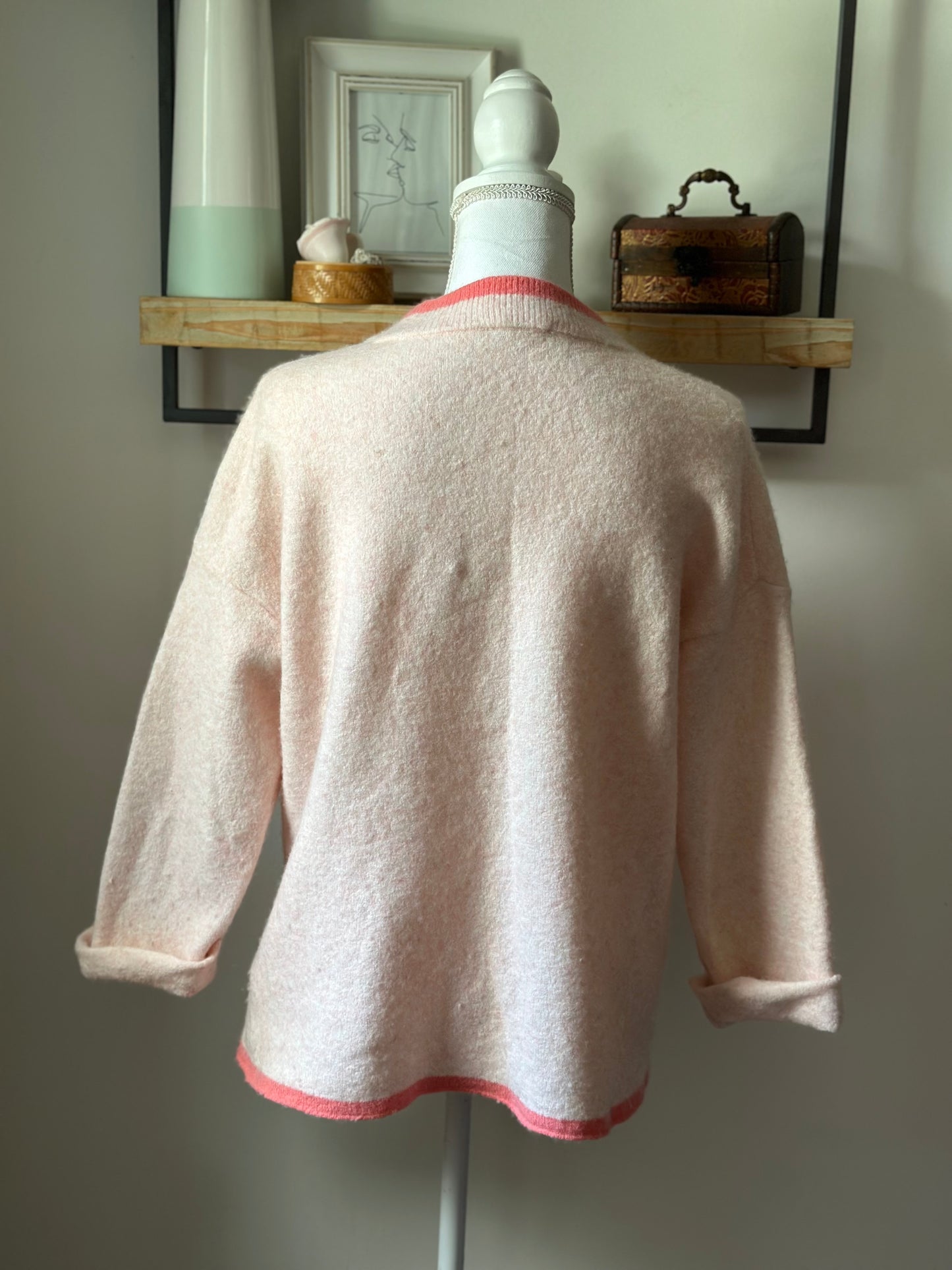 Pull rose en laine American Vintage col contrasté – T.34/36 oversize