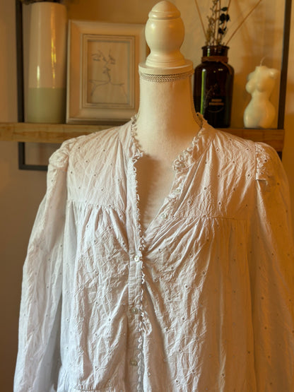Robe courte broderie anglaise blanche T.34 oversize