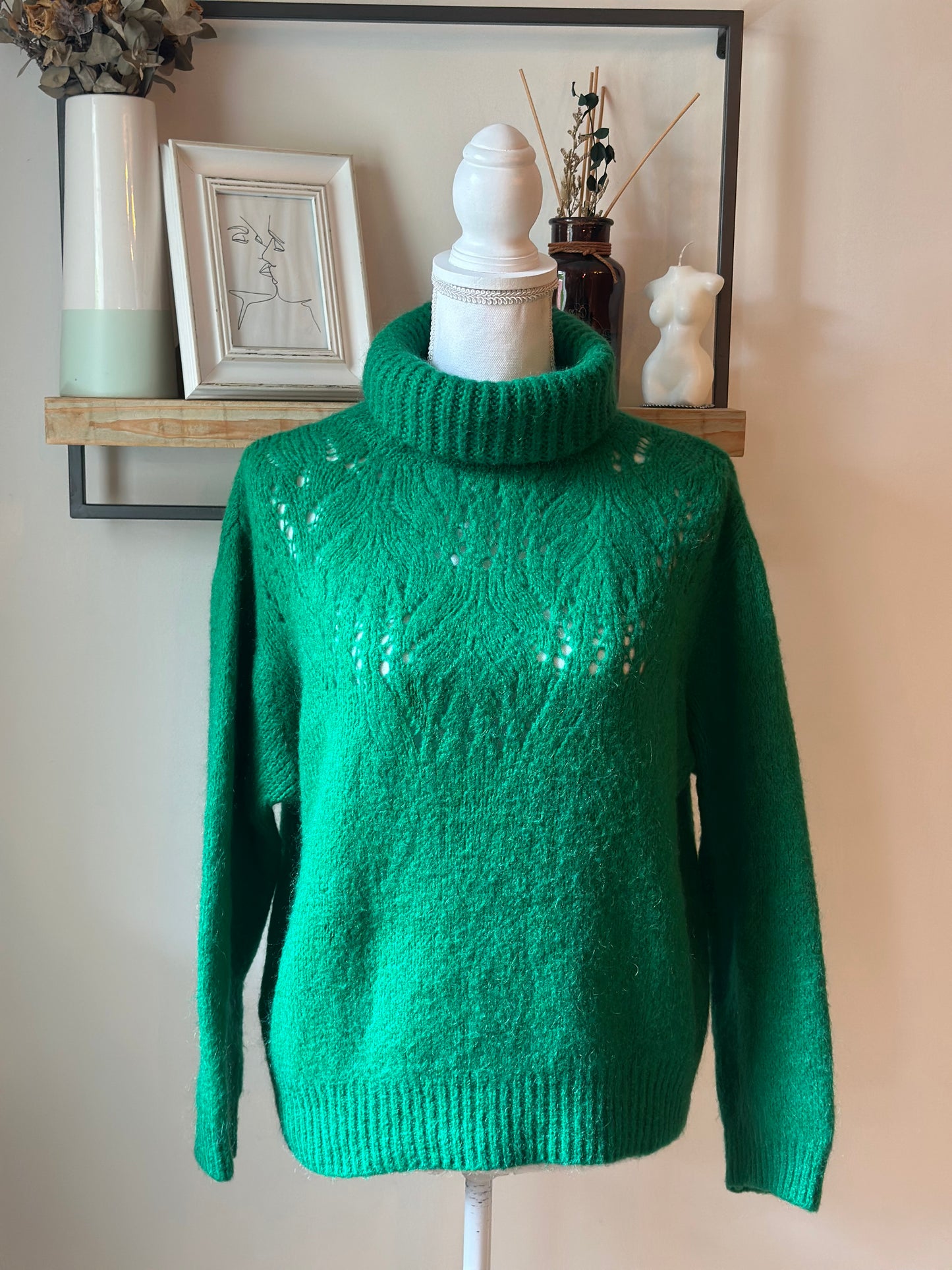 Pull col roulé maille ajourée mohair T.U