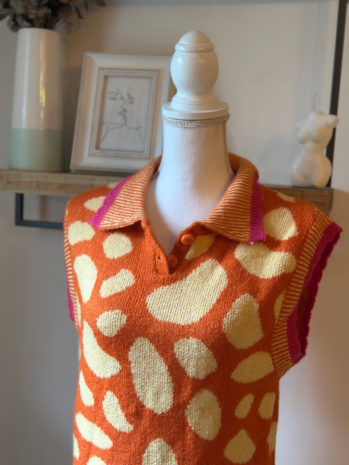 Gilet sans manches maille jacquard bohème T.38