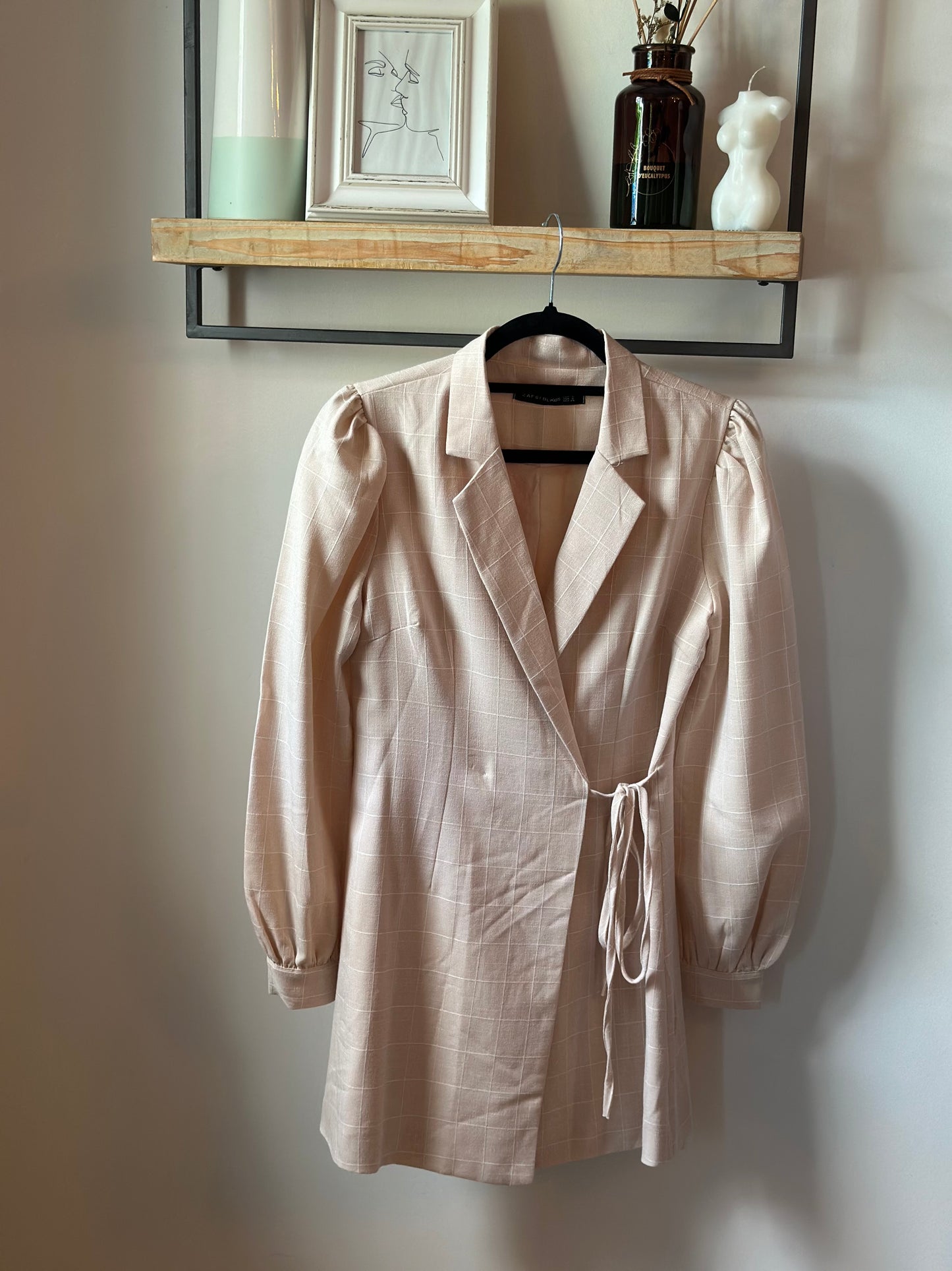 Robe blazer portefeuille beige à carreaux T.34