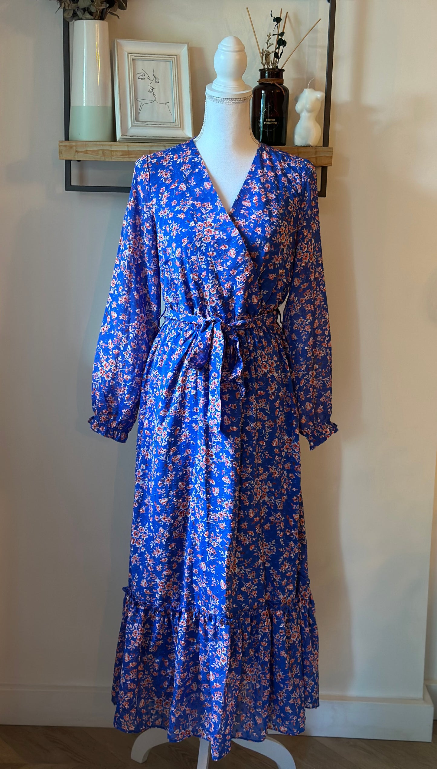 Robe longue fleurie bleu rose T.36/38