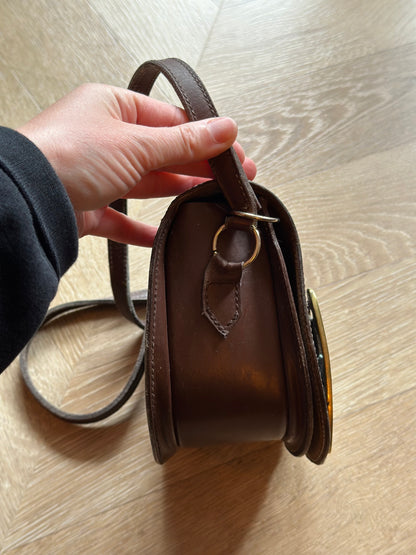 Sac bandoulière cuir marron vintage boucle métal – Made in France