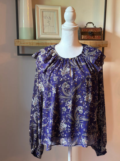Blouse fleurie volants violet T.42