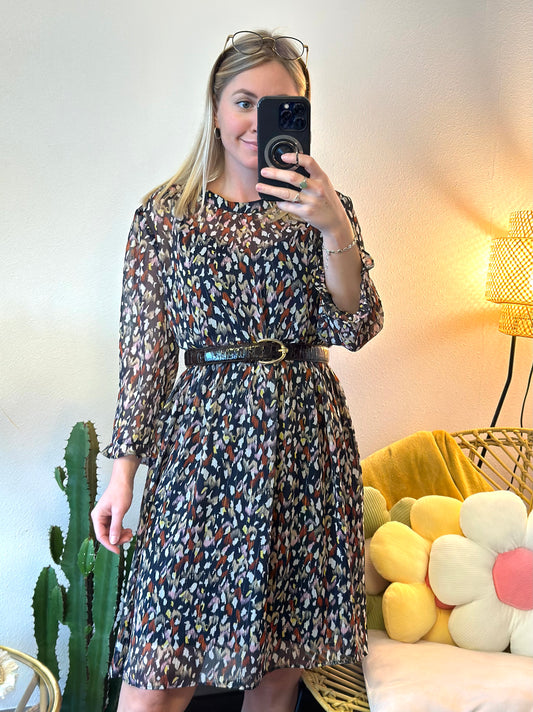 Robe midi en toile à motifs colorés T.38