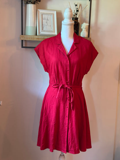 Robe chemise rouge en lin et viscose T.38