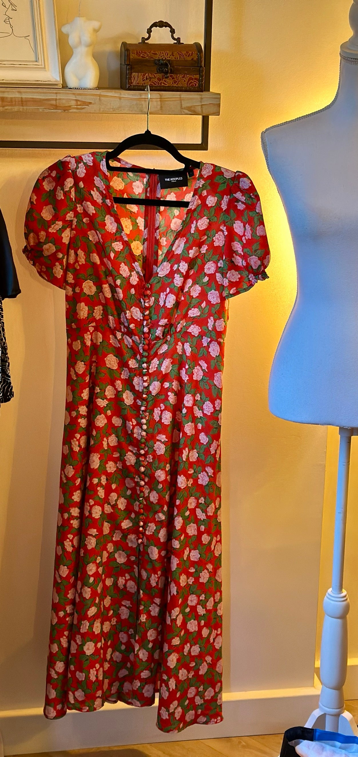 Robe longue fleurie rouge en soie T.36