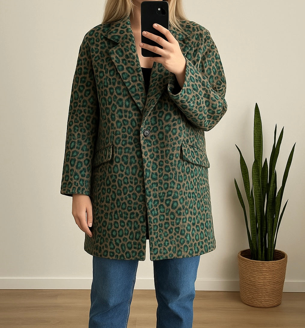 Manteau imprimé léopard lainé vert T.U