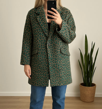 Manteau imprimé léopard lainé vert T.U