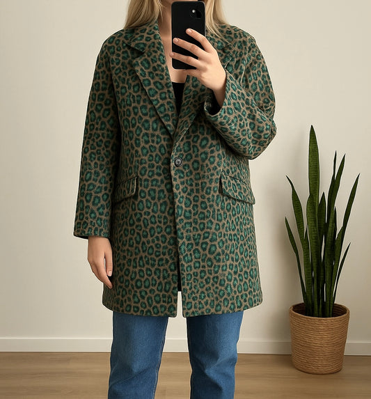 Manteau imprimé léopard lainé vert T.U