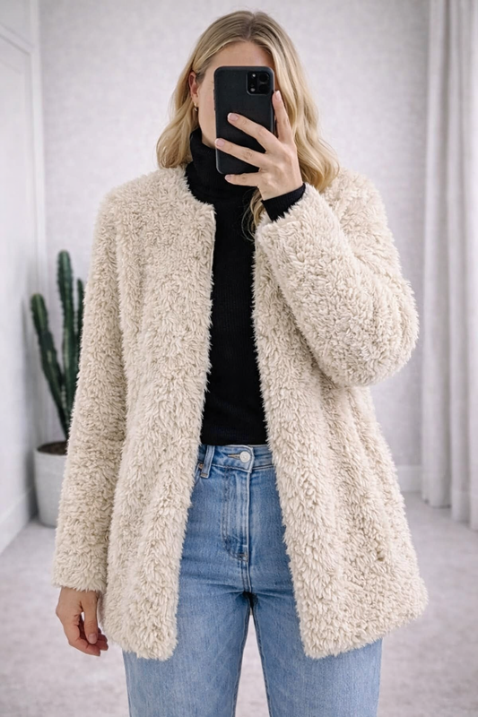 Manteau en fausse fourrure crème effet moumoute T.36