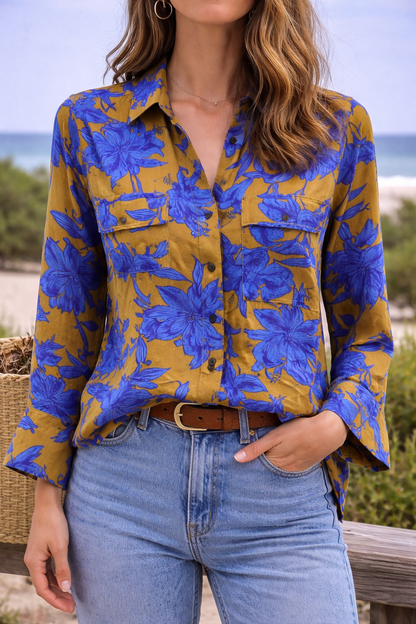 Chemise fluide imprimé floral bleu T.34