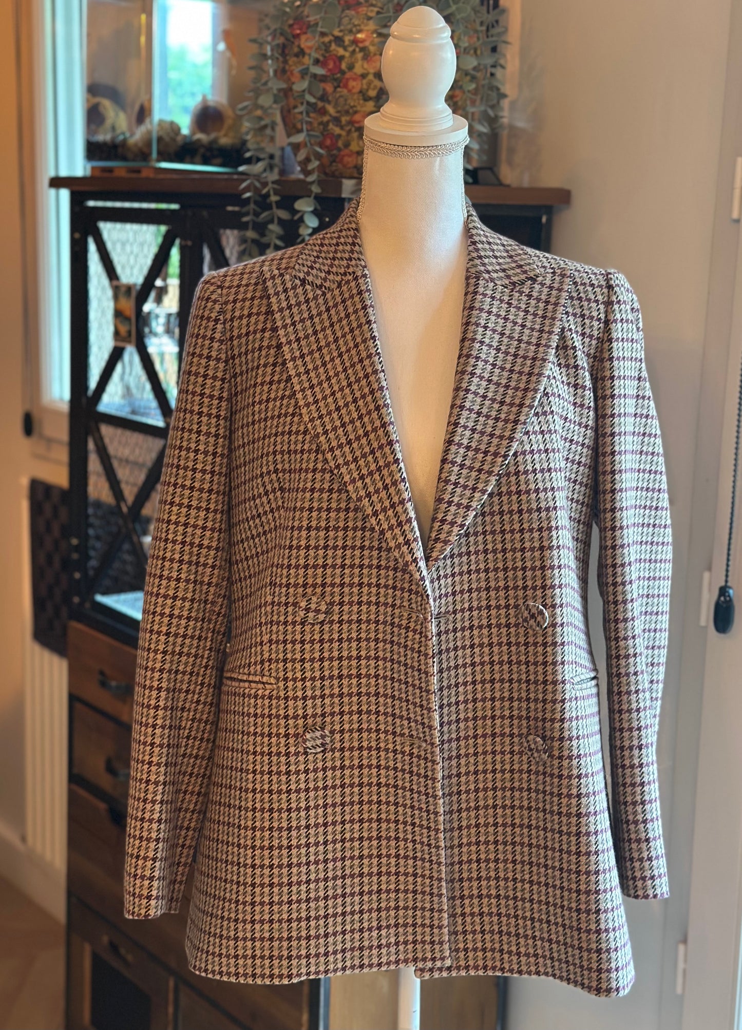 Veste blazer à carreaux pied-de-poule T.38