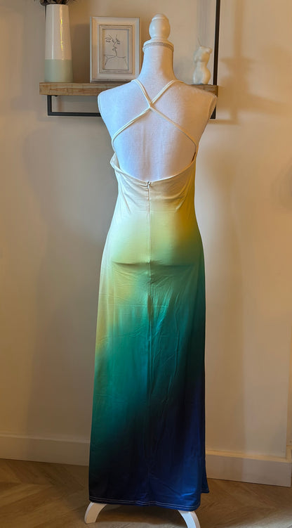 Robe longue dégradé multicolore dos nu T.36