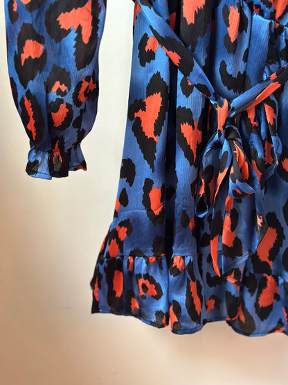 Robe imprimé léopard bleu et corail T.36/38