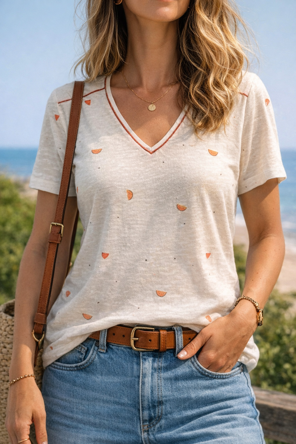T-shirt blanc motifs pastèque T.40