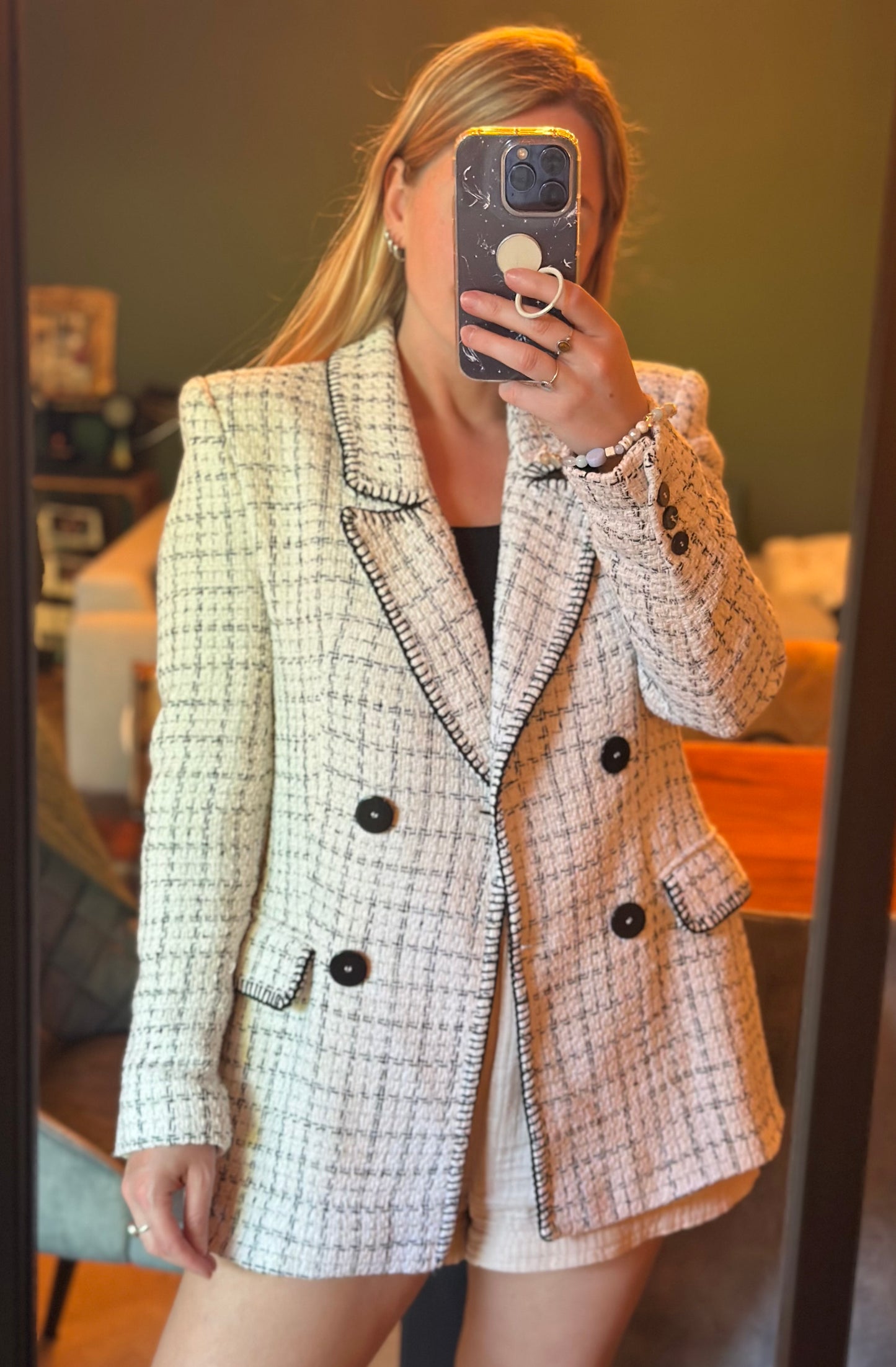 Blazer tweed blanc et noir - taille S