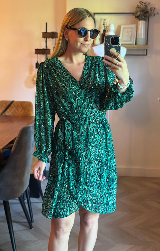Robe portefeuille imprimé léopard vert T.36/38