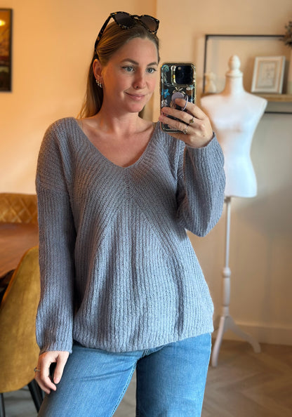 col V maille fine bleu lavande T.38