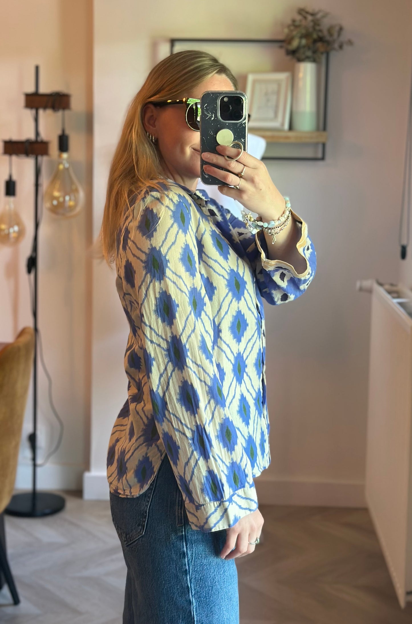 Chemise imprimé ethnique bleu & écru T.34