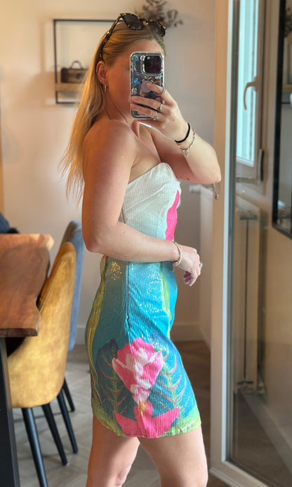 Robe bustier à sequins florale T.36