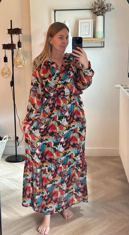 Robe longue imprimé multicolore plissée T.38